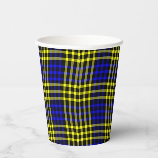 Blue Yellow Plaid Checker Seamless Pattern Pappbecher (Rechts)