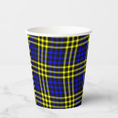Blue Yellow Plaid Checker Seamless Pattern Pappbecher (Vorderseite)
