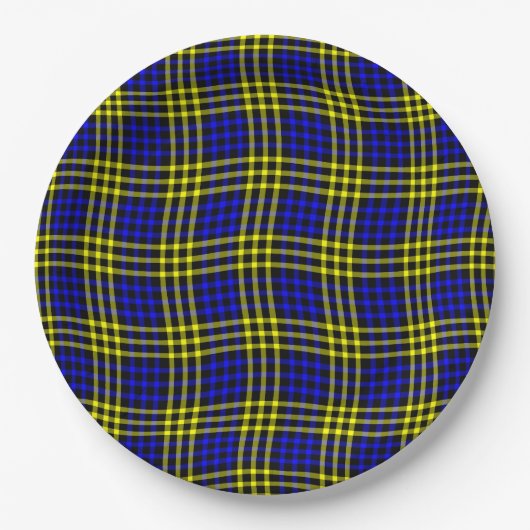 Blue Yellow Plaid Checker Seamless Pattern Pappteller (Vorderseite)