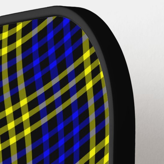 Blue Yellow Plaid Checker Seamless Pattern Pickleball Schläger (Linke Seite)