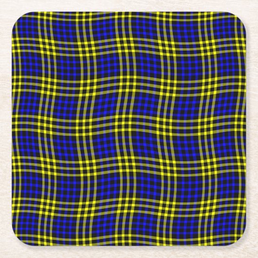 Blue Yellow Plaid Checker Seamless Pattern Rechteckiger Pappuntersetzer (Vorderseite)