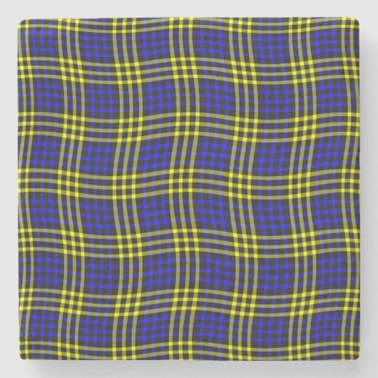 Blue Yellow Plaid Checker Seamless Pattern Steinuntersetzer (Vorderseite)