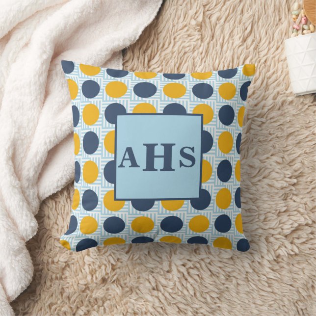 Blue Yellow Polka Dots Monogram 3 Initial Kissen (Decke)