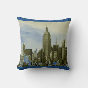 Blue Yellow Pop Art New York City Throw Kissen