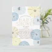 Blue & Yellow Pumpkin Boy Baby Dusche von Mail Einladung (Stehend Vorderseite)