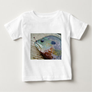 Blue yellow purple teal, Bluegill fish on dock Baby T-shirt
