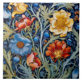 Blue Yellow Red Blume William Morris Style Fliese