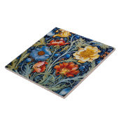 Blue Yellow Red Blume William Morris Style Fliese (Seite)
