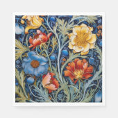 Blue Yellow Red Blume William Morris Style Serviette (Vorderseite)