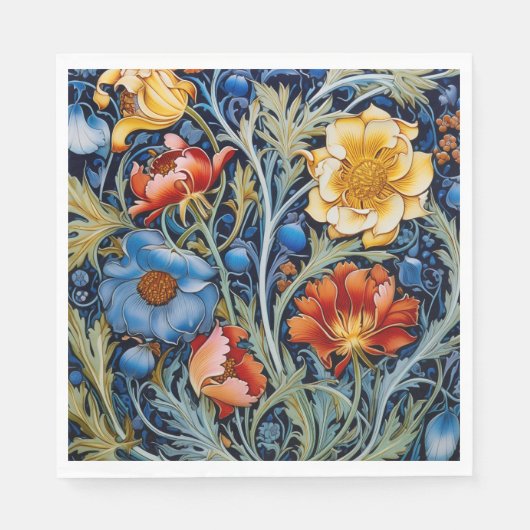 Blue Yellow Red Blume William Morris Style Serviette (Vorderseite)