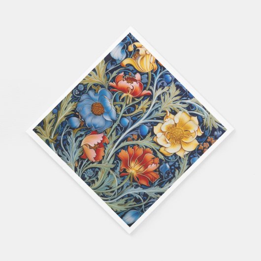 Blue Yellow Red Blume William Morris Style Serviette (Ecke)