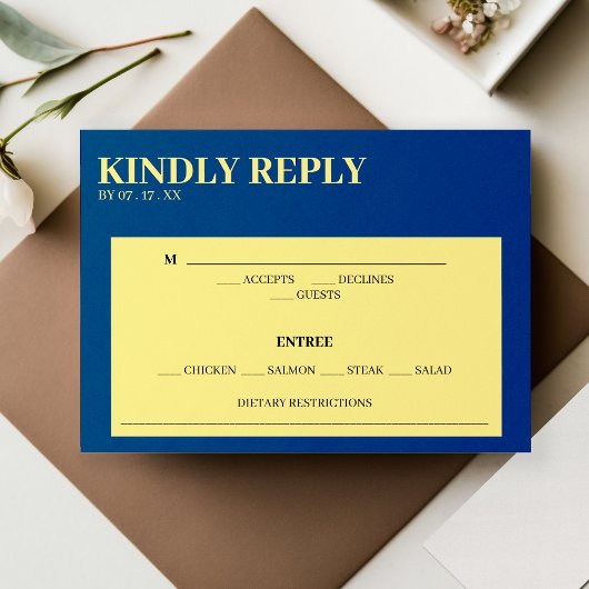 Blue & Yellow Response Wedding RSVP Karte