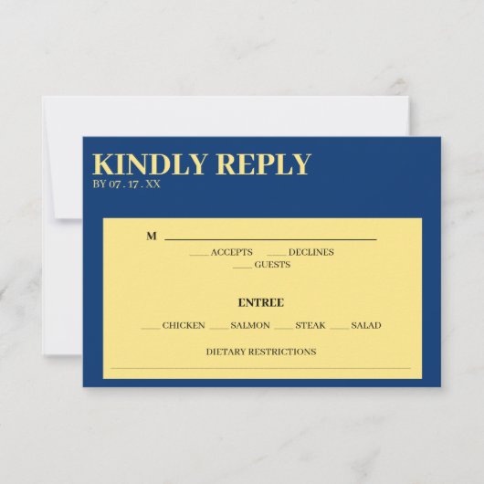 Blue & Yellow Response Wedding RSVP Karte (Vorderseite)