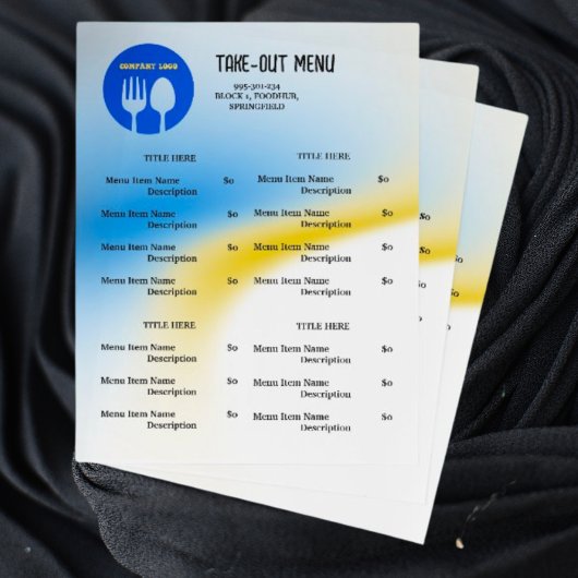 Blue, Yellow Restaurant Take Out Menü mit QR Code