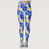 Blue & Yellow Retro Daisy Print Leggings (Vorderseite)