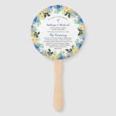 Blue Yellow Rose Garden Wedding Program Hand Fan Fächer (Vorderseite)