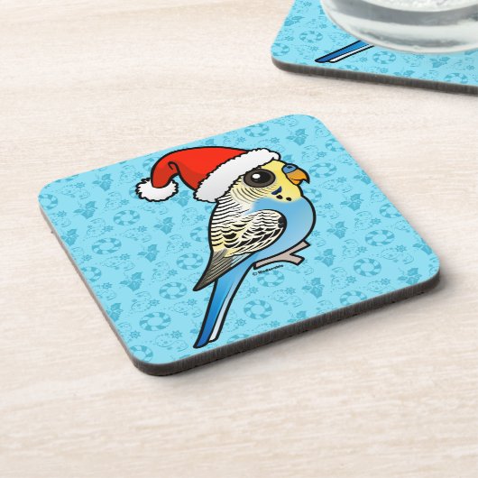 Blue & Yellow Santa Budgie Getränkeuntersetzer (Linke Seite)