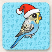 Blue & Yellow Santa Budgie Getränkeuntersetzer (Vorderseite)