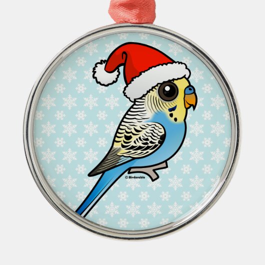 Blue & Yellow Santa Budgie Ornament Aus Metall (Vorne)