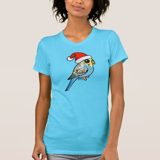 Blue & Yellow Santa Budgie T-Shirt (Vorderseite)