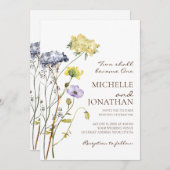 Blue Yellow Simple Wildblumen Christlich Wedding Einladung (Vorne/Hinten)