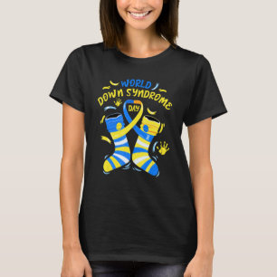 Blue Yellow Sock 21 Awareness Day Ribbon World Dow T-Shirt
