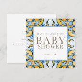 Blue & Yellow Square Babydusche Einladung (Vorne/Hinten)