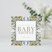 Blue & Yellow Square Babydusche Einladung (Stehend Vorderseite)