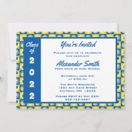 Blue Yellow Square Dot Border Graduation Party Inv Einladung
