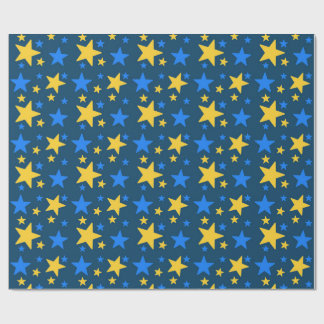 Blue & Yellow Star Pattern Gift Wrapping Paper Geschenkpapier
