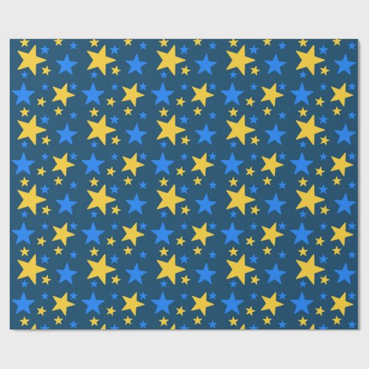 Blue & Yellow Star Pattern Gift Wrapping Paper Geschenkpapier (Flach)