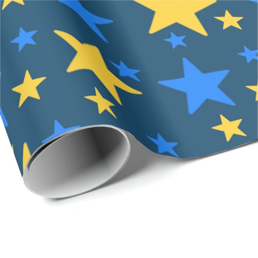 Blue & Yellow Star Pattern Gift Wrapping Paper Geschenkpapier (Rolleneckpunkt)