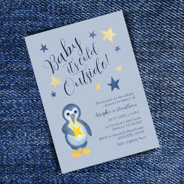 Blue Yellow Star Pinguin Kinderdusche Einladung