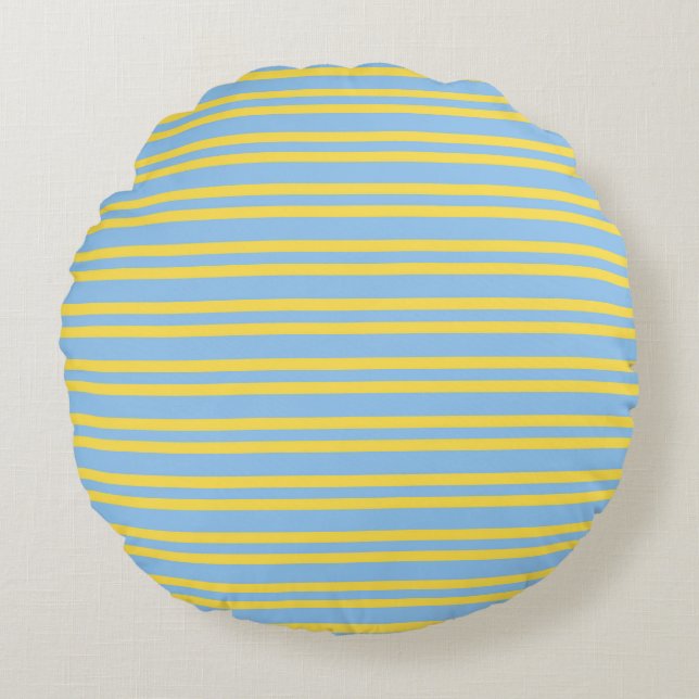 Blue Yellow Stripes Seamless Pattern Rundes Kissen (Vorderseite)