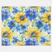 Blue Yellow Sunflowers Fleecedecke (Vorderseite (Horizontal))