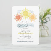 Blue & Yellow Sunshine Baby Dusche Einladung (Stehend Vorderseite)
