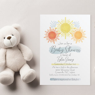 Blue & Yellow Sunshine Baby Dusche Einladung