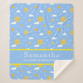 Blue & Yellow Sunshine Sky Personalisierter Name Sherpadecke
