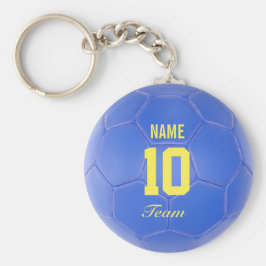 Blue Yellow Team Soccer Ball Personalisierter Name Schlüsselanhänger