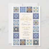 Blue Yellow Tiles Italienische Babydusche Einladung (Vorderseite)