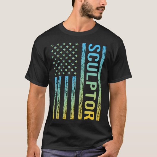 Blue Yellow USA Flag - Bildhauer T-Shirt (Vorderseite)