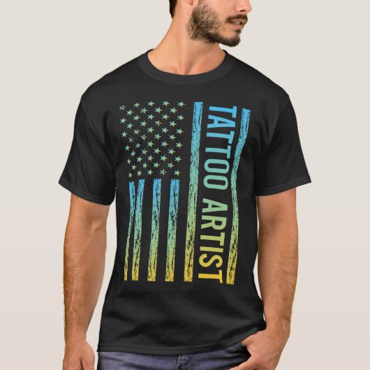 Blue Yellow USA Flag - Tattoo Artist T-Shirt (Vorderseite)