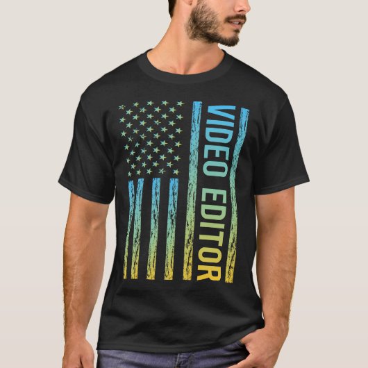 Blue Yellow USA Flag - Video Editor T-Shirt (Vorderseite)