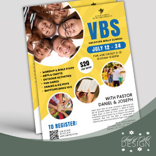 Blue Yellow VBS Vacacation Bible School Church You Flyer