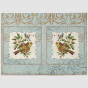 Blue Yellow Vintag Bird French Ephemere Decoupage Seidenpapier