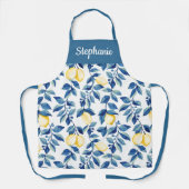 Blue Yellow Watercolor Lemon Custom Name Schürze (Vorderseite)
