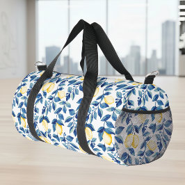 Blue Yellow Watercolor Lemon Duffle Bag