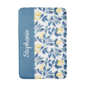 Blue Yellow Watercolor Lemon Monogram Badematte (Vorderseite Vertikal)