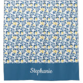 Blue Yellow Watercolor Lemon Monogram Duschvorhang (Vorderseite)