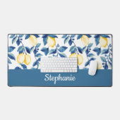 Blue Yellow Watercolor Lemon Monogram Name Schreibtischunterlage (Tastatur & Maus)